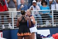 Jelena Ostapenko and Taylor Townsend argue after their US Open match | Getty